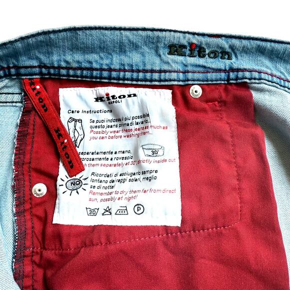 Kiton Jeans Mens 42 40x30 Napoli Light Blue Stretch Zipper Italian Designer - Picture 7 of 10
